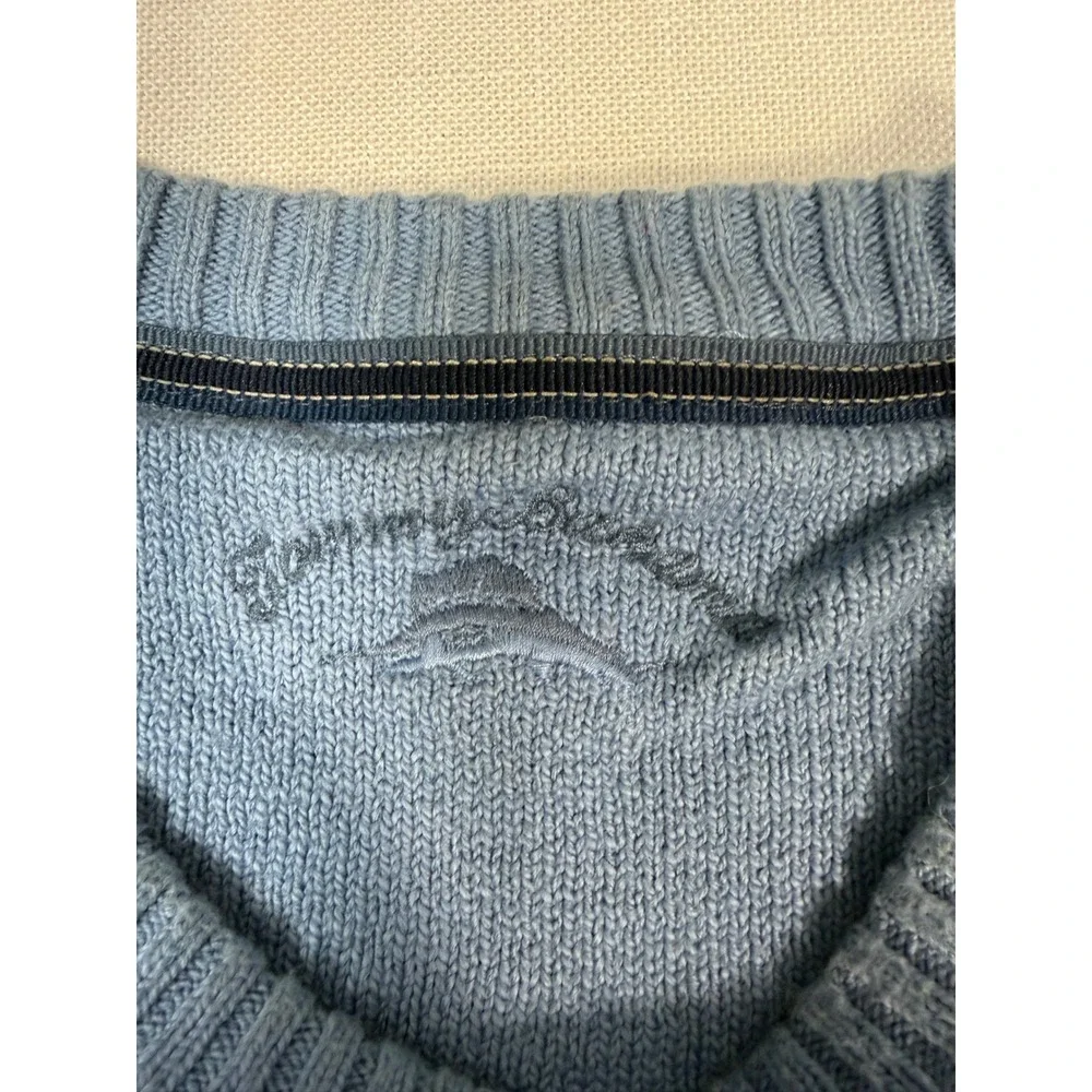 Tommy Bahama Mens XL Blue Cotton Raglan Crewneck Knit Sweater